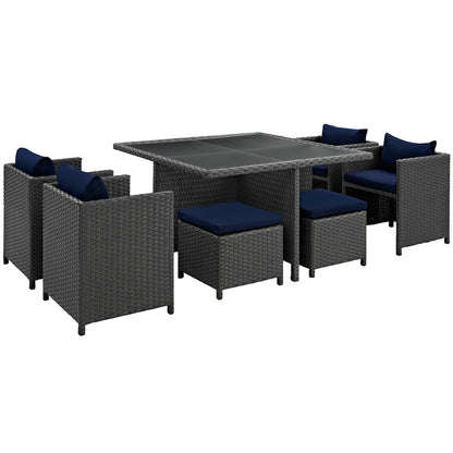 Sojourn 9 Piece Outdoor Patio Sunbrella® Dining Set - Canvas Navy