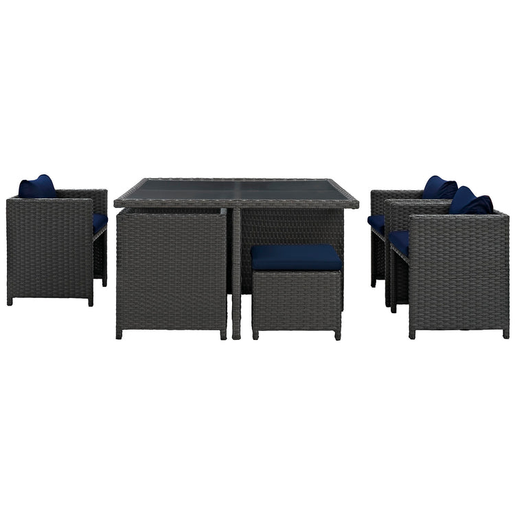 Sojourn 9 Piece Outdoor Patio Sunbrella® Dining Set - Canvas Navy