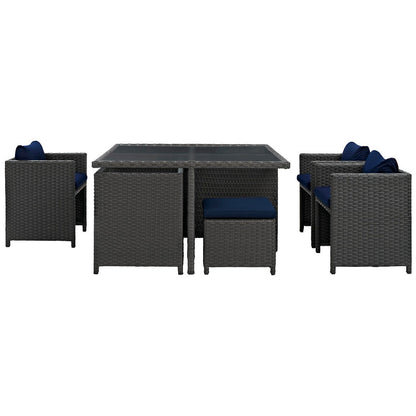 Sojourn 9 Piece Outdoor Patio Sunbrella® Dining Set - Canvas Navy
