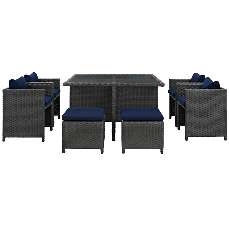 Sojourn 9 Piece Outdoor Patio Sunbrella® Dining Set - Canvas Navy