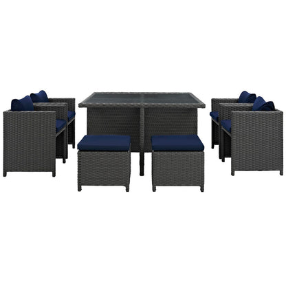 Sojourn 9 Piece Outdoor Patio Sunbrella® Dining Set - Canvas Navy