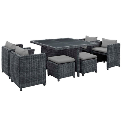 Summon 9 Piece Outdoor Patio Sunbrella® Dining Set - Canvas Gray
