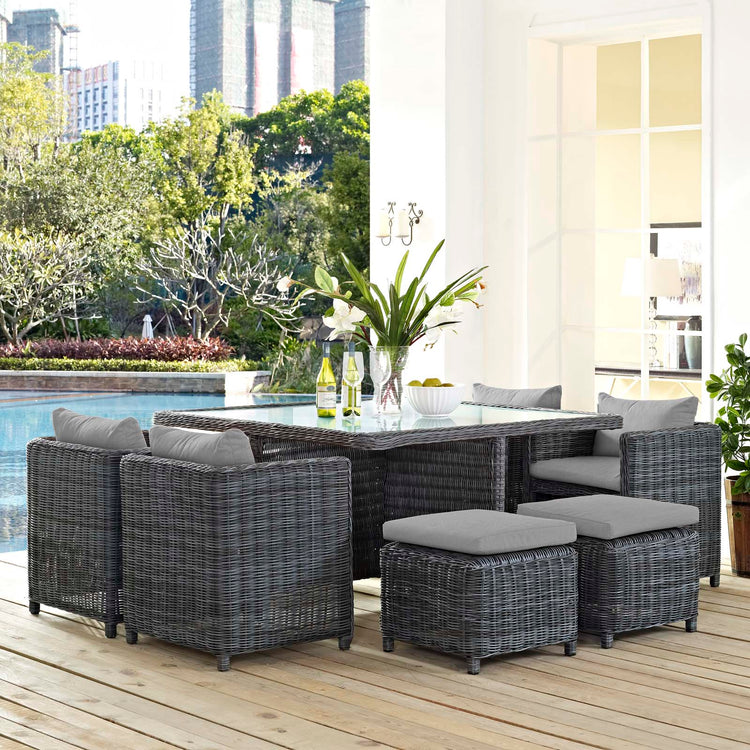 Summon 9 Piece Outdoor Patio Sunbrella® Dining Set - Canvas Gray