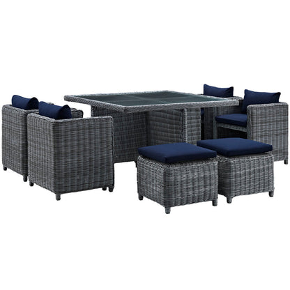 Summon 9 Piece Outdoor Patio Sunbrella® Dining Set - Canvas Navy