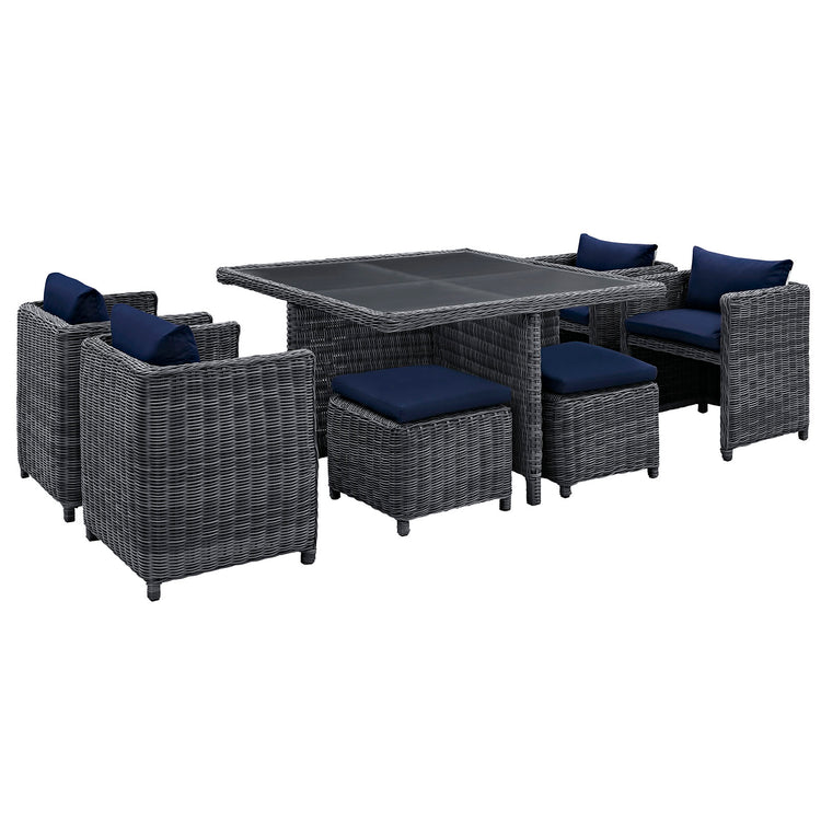 Summon 9 Piece Outdoor Patio Sunbrella® Dining Set - Canvas Navy
