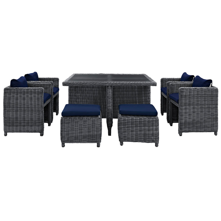 Summon 9 Piece Outdoor Patio Sunbrella® Dining Set - Canvas Navy