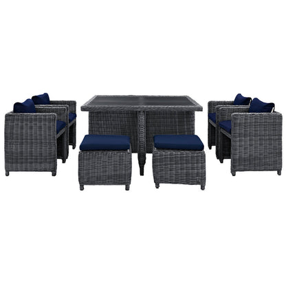 Summon 9 Piece Outdoor Patio Sunbrella® Dining Set - Canvas Navy
