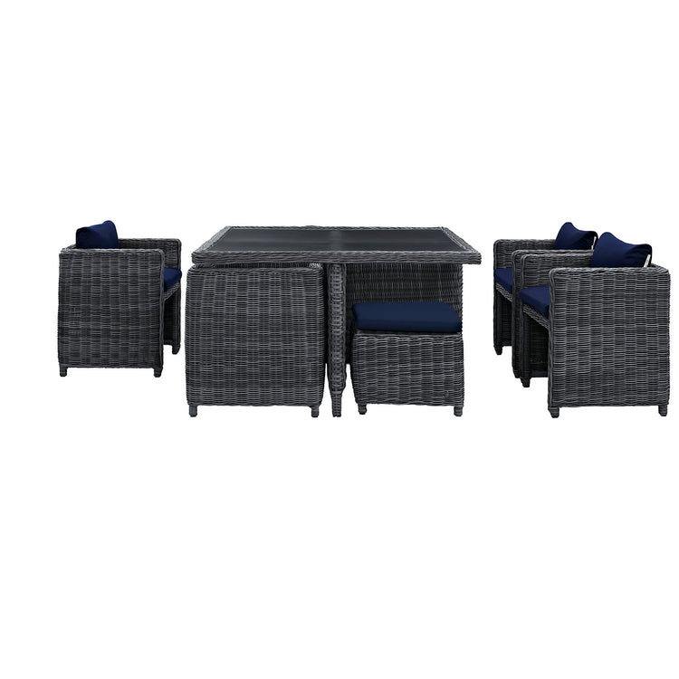 Summon 9 Piece Outdoor Patio Sunbrella® Dining Set - Canvas Navy