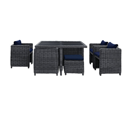 Summon 9 Piece Outdoor Patio Sunbrella® Dining Set - Canvas Navy