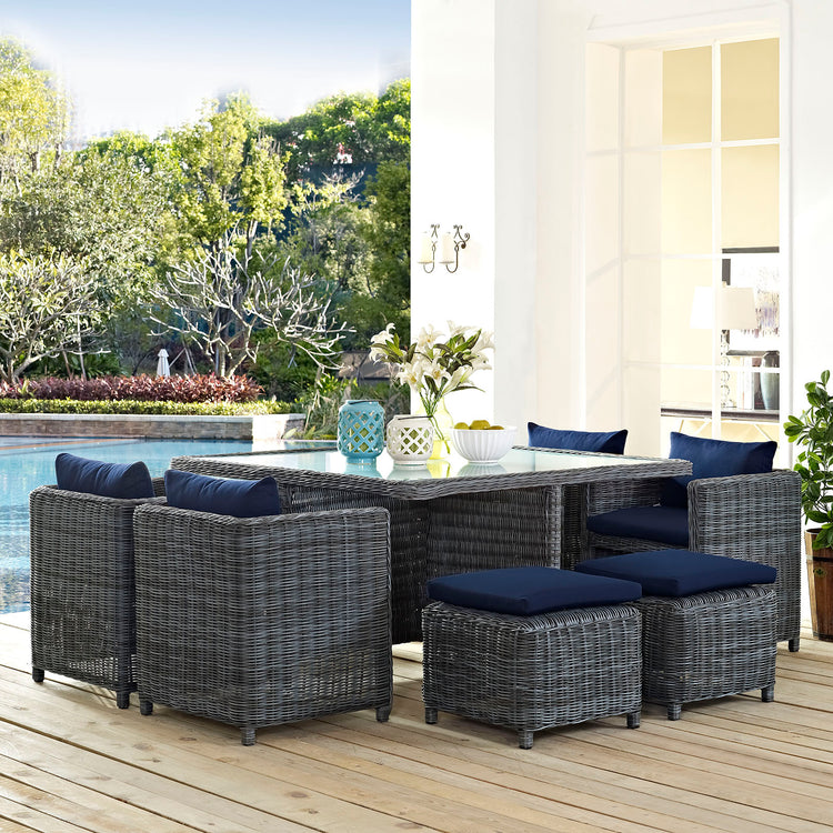 Summon 9 Piece Outdoor Patio Sunbrella® Dining Set - Canvas Navy