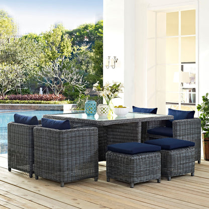 Summon 9 Piece Outdoor Patio Sunbrella® Dining Set - Canvas Navy