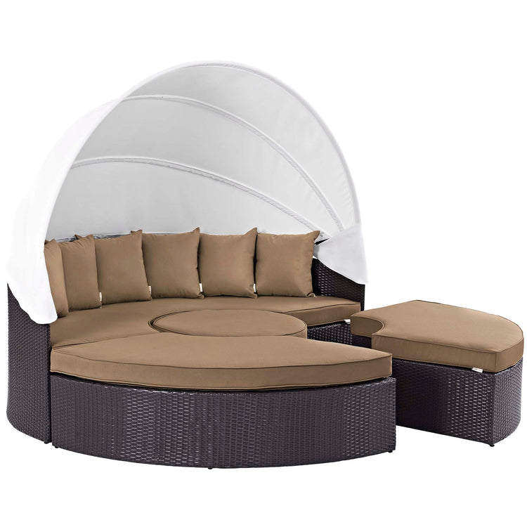 Convene Outdoor Patio Wicker Rattan Canopy Sectional Daybed - Espresso Mocha