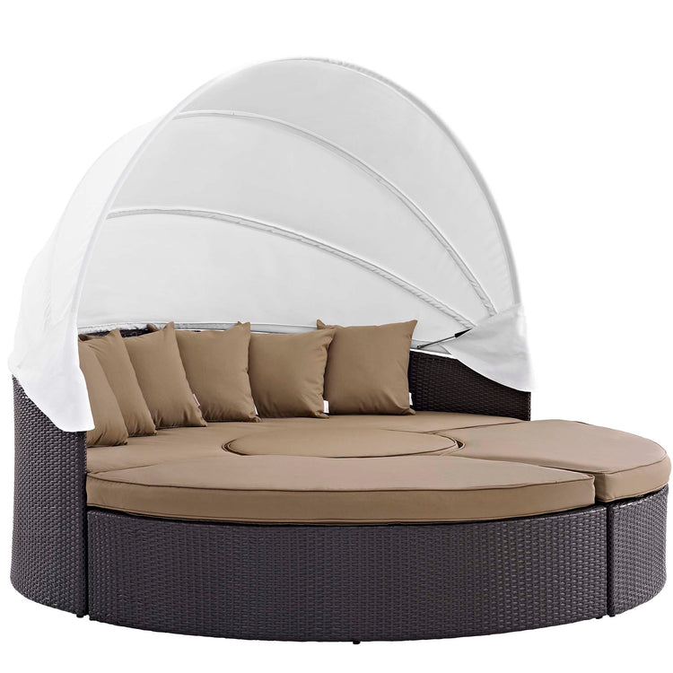 Convene Outdoor Patio Wicker Rattan Canopy Sectional Daybed - Espresso Mocha