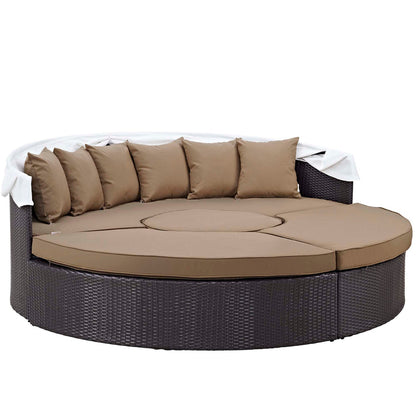 Convene Outdoor Patio Wicker Rattan Canopy Sectional Daybed - Espresso Mocha