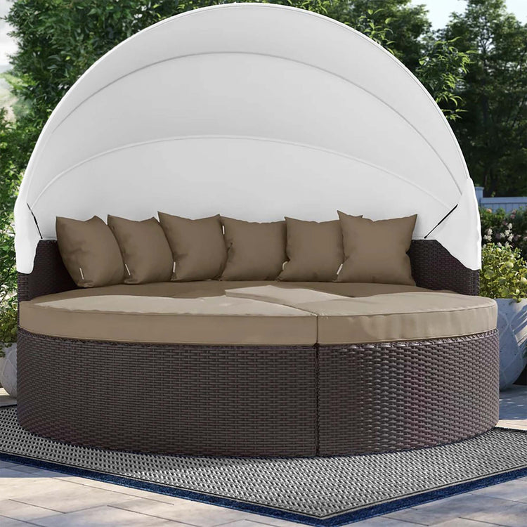 Convene Outdoor Patio Wicker Rattan Canopy Sectional Daybed - Espresso Mocha