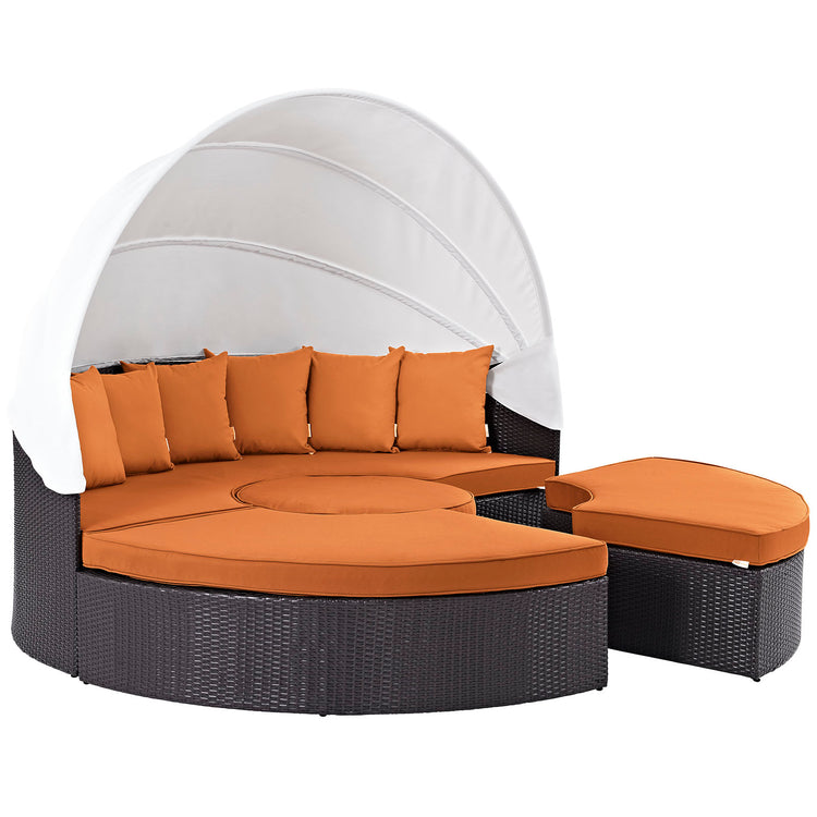 Convene Outdoor Patio Wicker Rattan Canopy Sectional Daybed - Espresso Orange