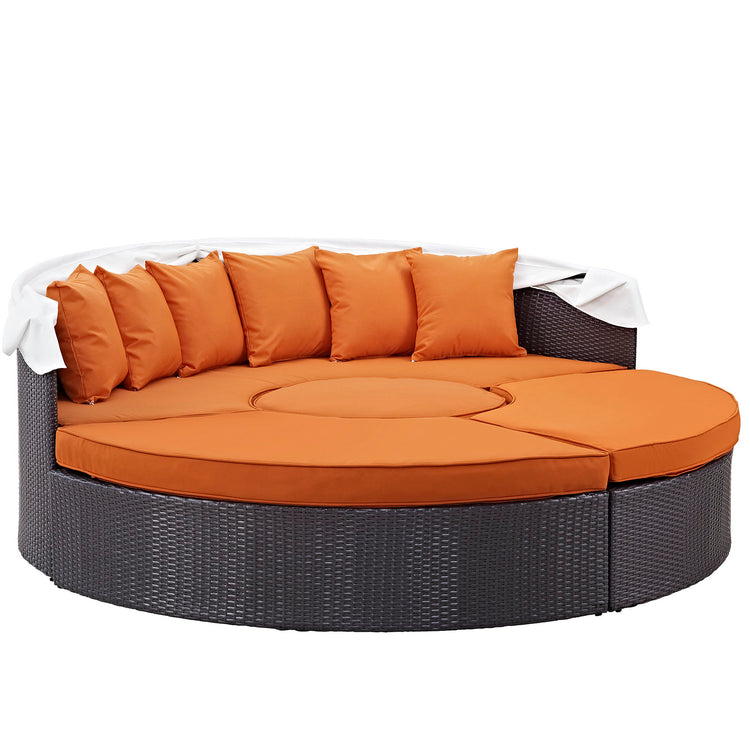 Convene Outdoor Patio Wicker Rattan Canopy Sectional Daybed - Espresso Orange