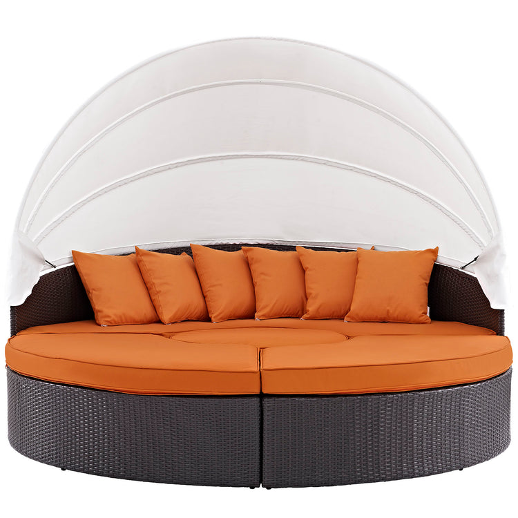 Convene Outdoor Patio Wicker Rattan Canopy Sectional Daybed - Espresso Orange