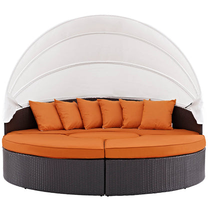 Convene Outdoor Patio Wicker Rattan Canopy Sectional Daybed - Espresso Orange