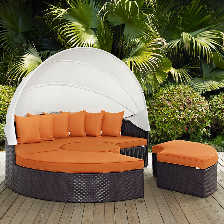 Convene Outdoor Patio Wicker Rattan Canopy Sectional Daybed - Espresso Orange
