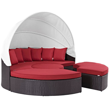 Convene Outdoor Patio Wicker Rattan Canopy Sectional Daybed - Espresso Red