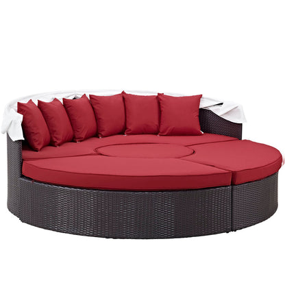 Convene Outdoor Patio Wicker Rattan Canopy Sectional Daybed - Espresso Red