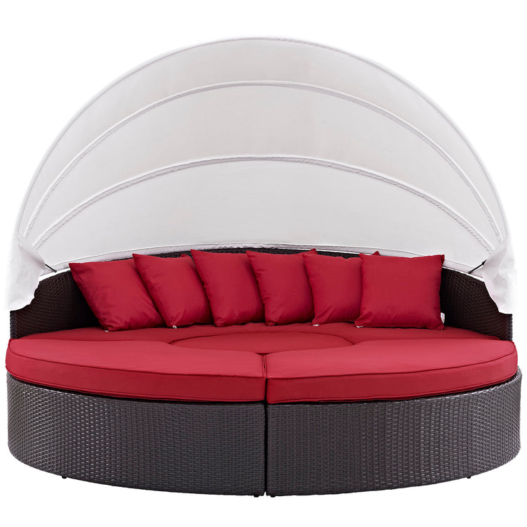 Convene Outdoor Patio Wicker Rattan Canopy Sectional Daybed - Espresso Red