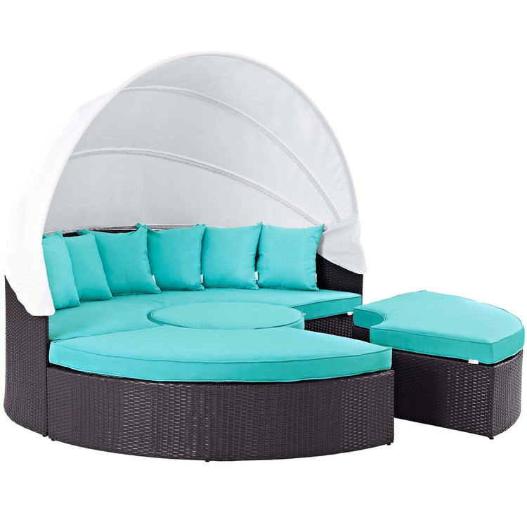 Convene Outdoor Patio Wicker Rattan Canopy Sectional Daybed - Espresso Turquoise