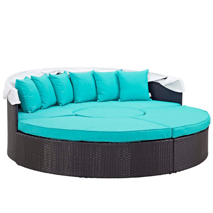 Convene Outdoor Patio Wicker Rattan Canopy Sectional Daybed - Espresso Turquoise