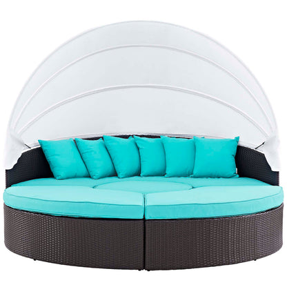 Convene Outdoor Patio Wicker Rattan Canopy Sectional Daybed - Espresso Turquoise