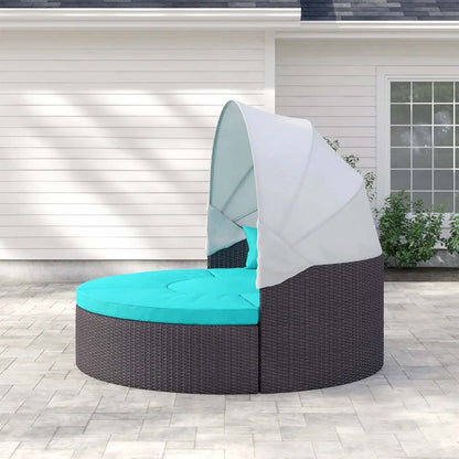 Convene Outdoor Patio Wicker Rattan Canopy Sectional Daybed - Espresso Turquoise