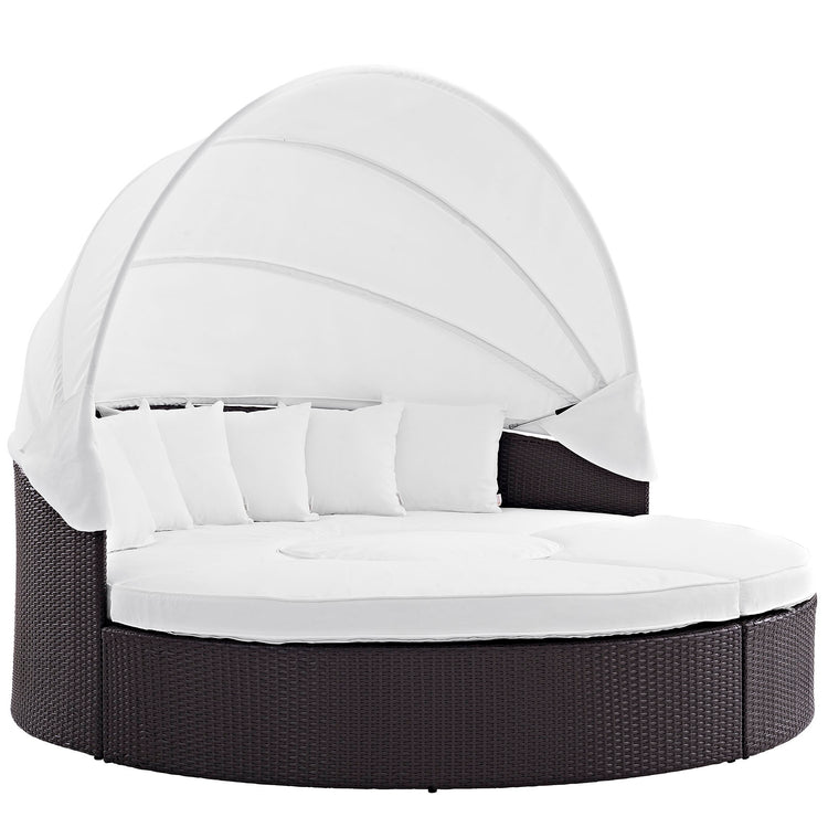 Convene Outdoor Patio Wicker Rattan Canopy Sectional Daybed - Espresso White