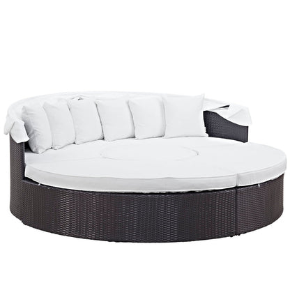 Convene Outdoor Patio Wicker Rattan Canopy Sectional Daybed - Espresso White