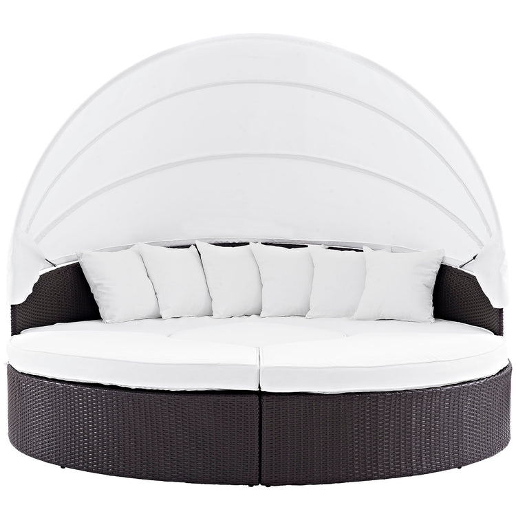 Convene Outdoor Patio Wicker Rattan Canopy Sectional Daybed - Espresso White