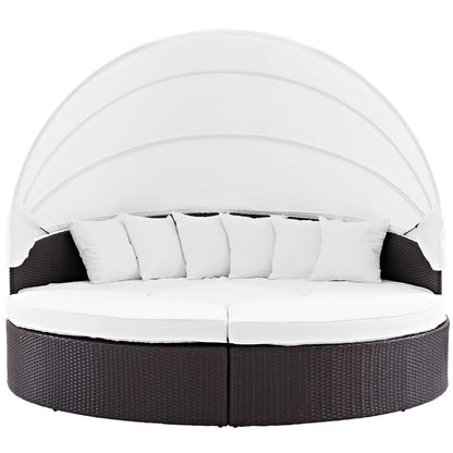 Convene Outdoor Patio Wicker Rattan Canopy Sectional Daybed - Espresso White