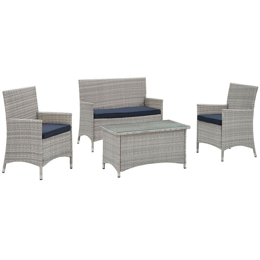 Bridge 4 Piece Outdoor Patio Patio Conversation Set - Light Gray Navy