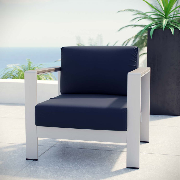 Shore Outdoor Patio Aluminum Armchair - Silver Navy