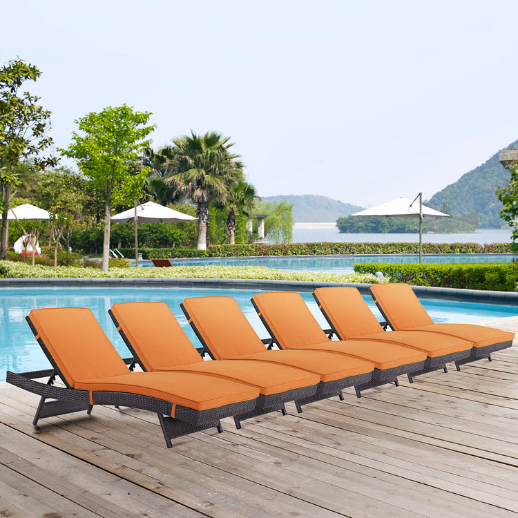 Convene Outdoor Patio Chaise Set of 6 - Espresso Orange