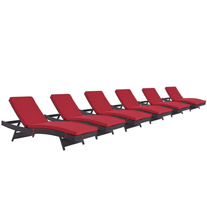 Convene Outdoor Patio Chaise Set of 6 - Espresso Red
