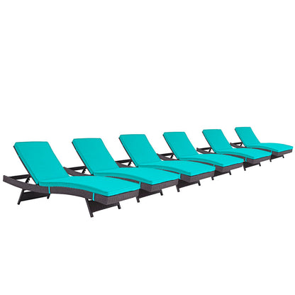 Convene Outdoor Patio Chaise Set of 6 - Espresso Turquoise