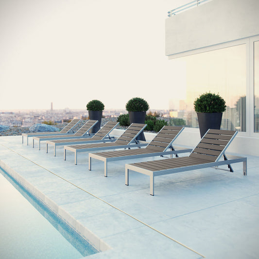 Shore Outdoor Patio Aluminum Chaise Set of 6 - Default Title
