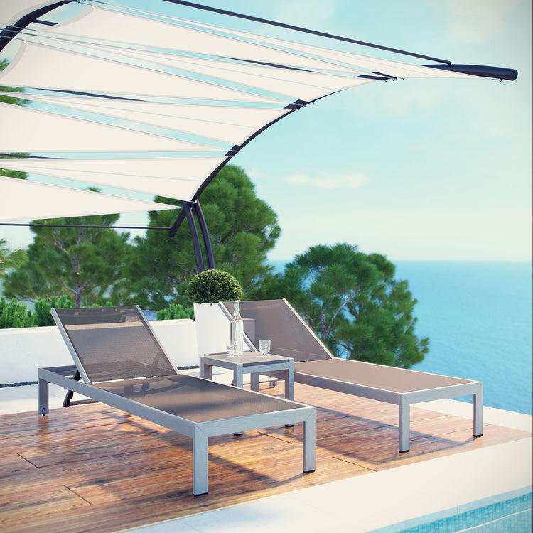 Shore 3 Piece Outdoor Patio Aluminum Set - Silver Gray