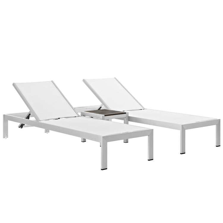 Shore 3 Piece Outdoor Patio Aluminum Set - Silver White