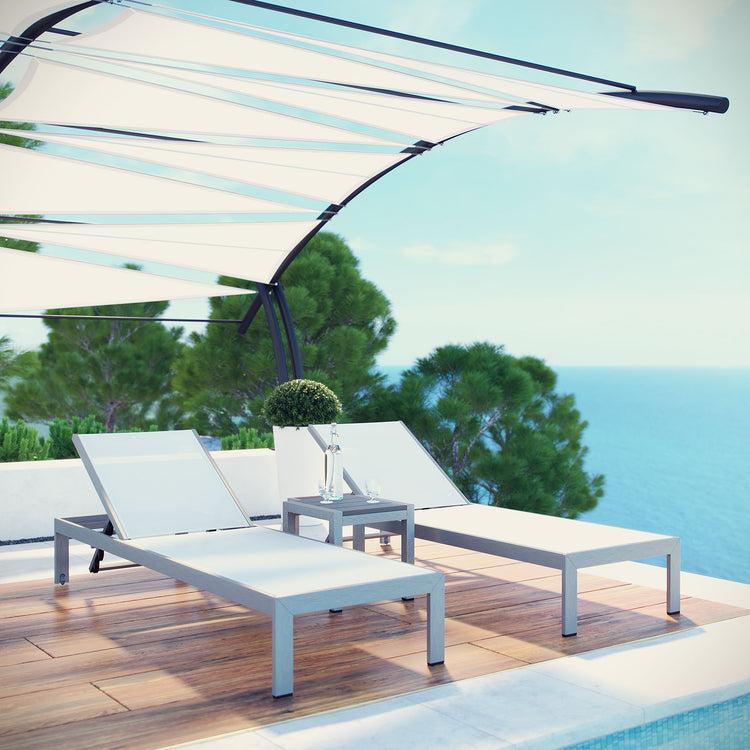 Shore 3 Piece Outdoor Patio Aluminum Set - Silver White