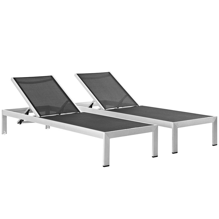 Shore Outdoor Patio Aluminum Chaise Set of 2 - Silver Black