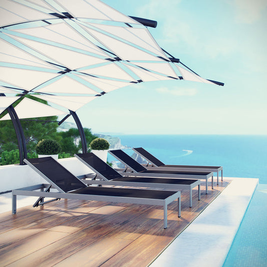 Shore Outdoor Patio Aluminum Chaise Set of 4 - Silver Black