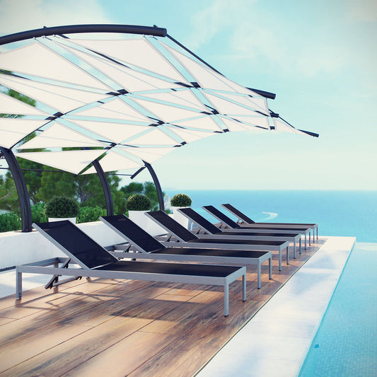 Shore Outdoor Patio Aluminum Chaise Set of 6 - Silver Black