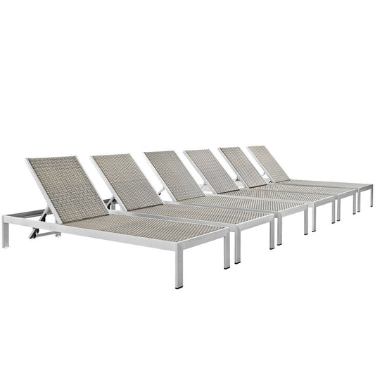 Shore Outdoor Patio Aluminum Chaise Set of 6 - Default Title
