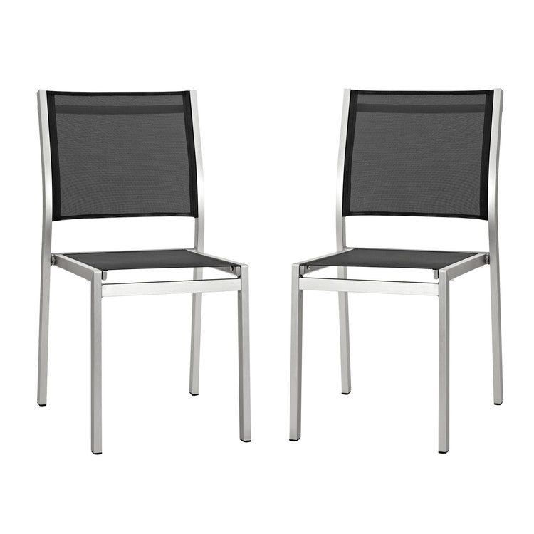 Shore Outdoor Patio Aluminum Side Chair Set of 2 - Silver Black