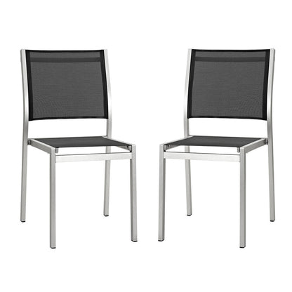 Shore Outdoor Patio Aluminum Side Chair Set of 2 - Silver Black